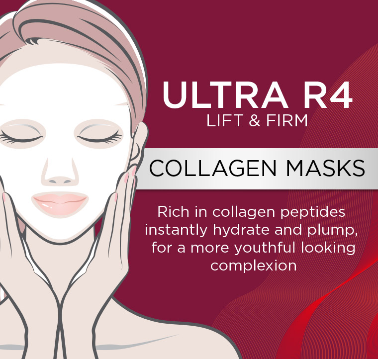 Ultra R4 Collagen Masks - Rich in collagen peptides to instantly hydrate and plump, for a more youthful looking complexion.